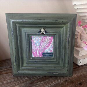 Cynthia Rowley Distressed Farmhouse Green Chunky Wood Frame with Bee accent
